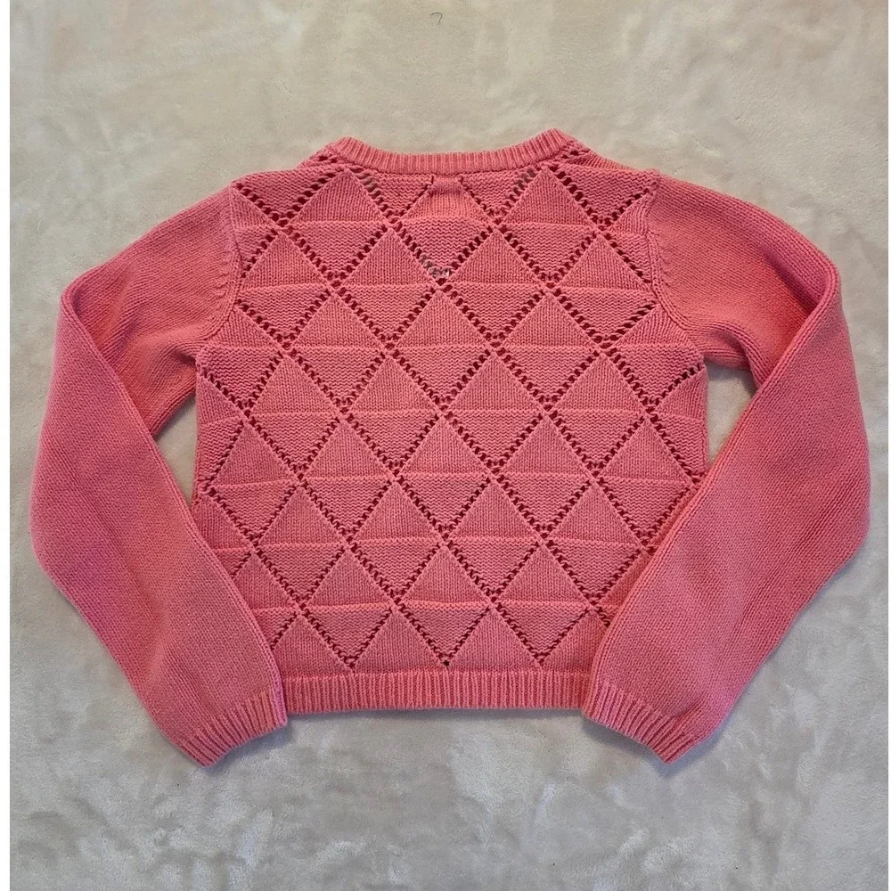 Tea‎ Collection Girl Spring Zip Up Knit Cardigan Medium Pink Diamond Back Medium